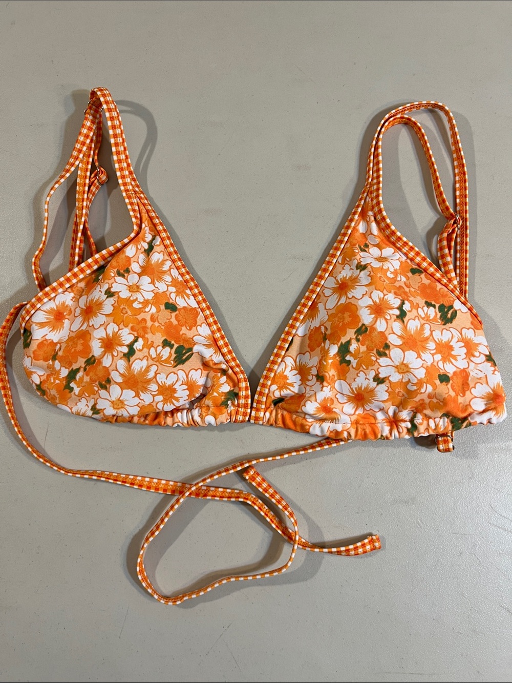 SHEIN Orange White Floral One-Piece Swim Top